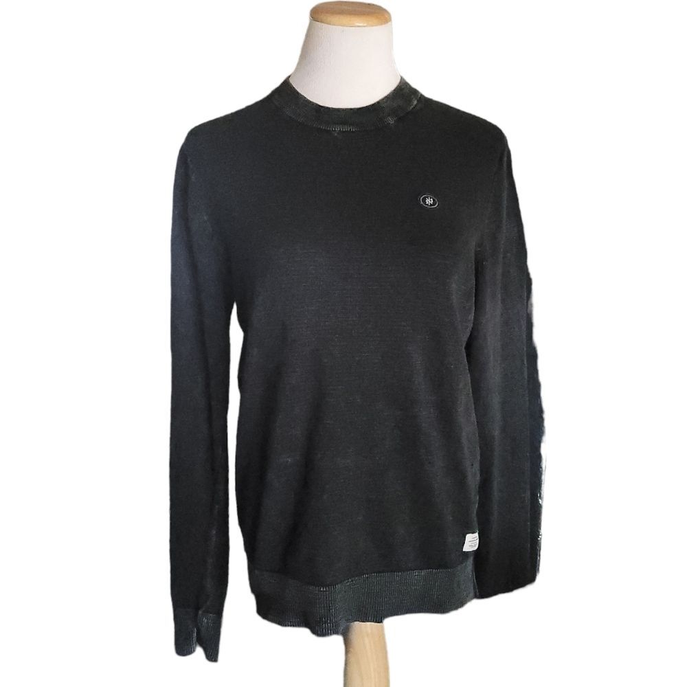 Jack and Jones Black and Gray Light Crew Neck Sweater Men's Size Medium